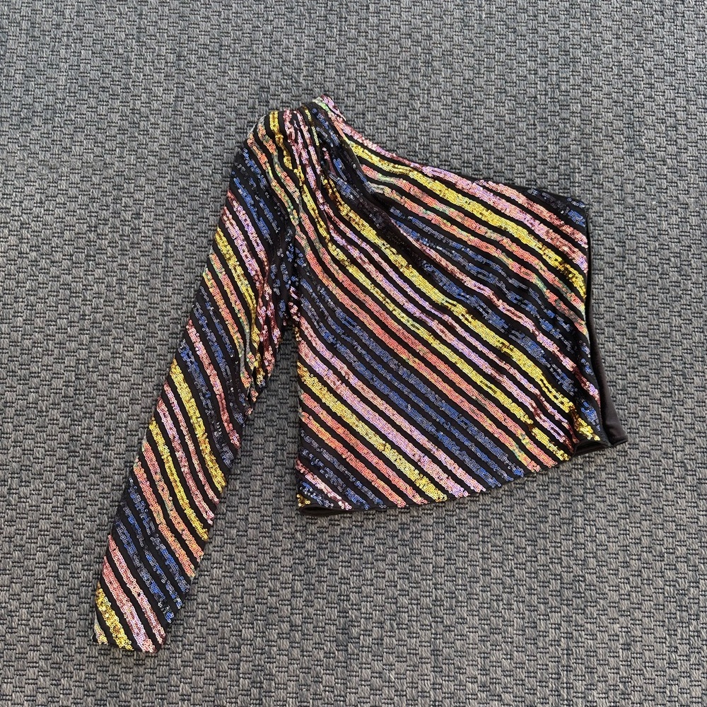 NWT Self-Portrait Multicolor Sequin and Velvet One-Shoulder Blouse